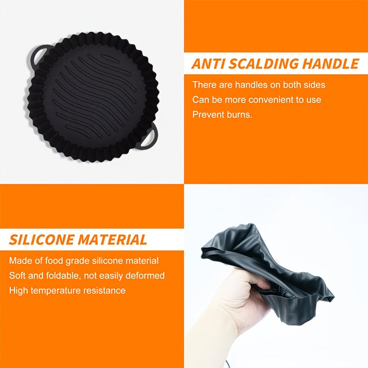 Canasta Reutilizable de Silicona para Freidora de Aire con Asas - Bandeja Antiadherente Alimentaria para Hogar, Caravana y Cocina - Lavavajillas Segura, /Blanco, Accesorio de Cocción, Diseño Fácil de Usar, Material No Tóxico, Ideal para Viajeros