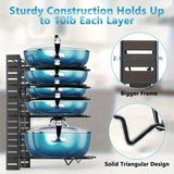 Organizador de Ollas y Sartenes de 8 Niveles - Resistente al Óxido, Antideslizante para Cocina - Diseño Ahorrador de Espacio con Soporte en el Piso para Hogar y Restaurante | Estante Metálico Duradero | Organizador Moderno para Utensilios