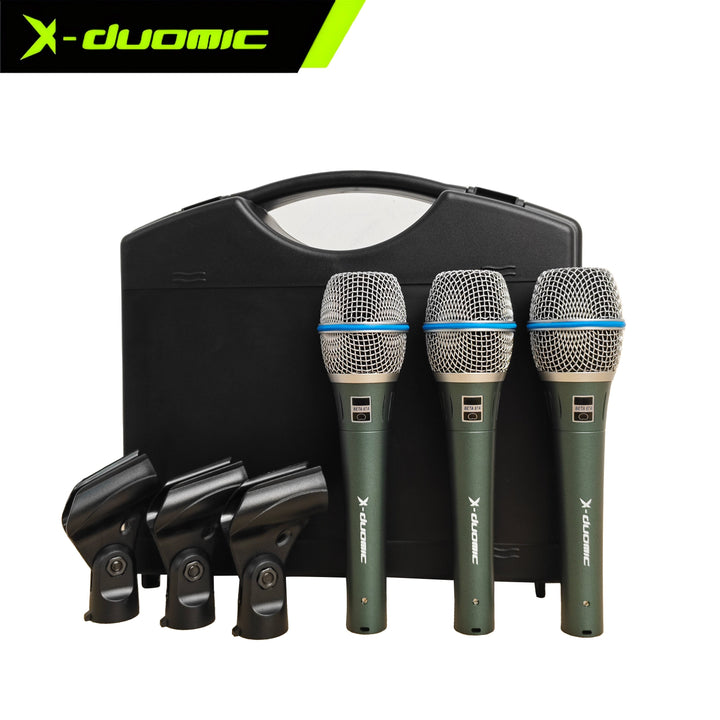 [3 micrófonos X-Duomic BT87A] 3 micrófonos dinámicos profesionales X-Duomic BT87A, ideal para presentaciones en vivo, karaoke y transmisiones