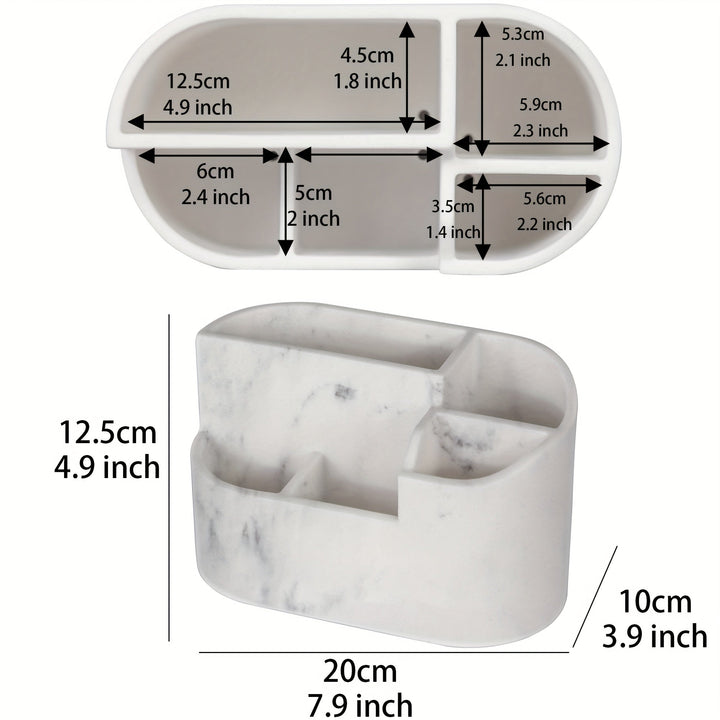 Portacepillos de resina color mármol blanco, organizador de baño independiente para cepillo de dientes eléctrico, pasta dental, rastrillo, bolas de algodón, hisopos, hilo dental y caja de almacenamiento para artículos de maquillaje