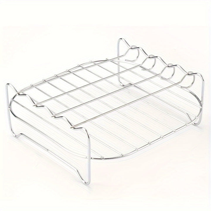 Juego de Rejilla para Freidora de Aire de Acero Inoxidable con 4 Pinchos, Doble Capa Filtro de Aceite y Rejilla para Barbacoa para Horno Microondas y Horneado, Accesorios de Cocina, Artículos para el Hogar