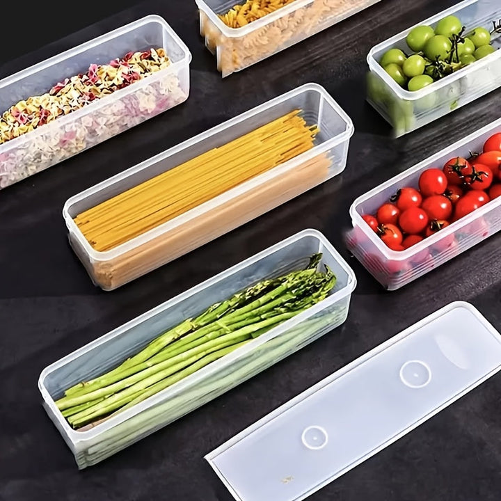 10 piezas de cebolla, jengibre, ajo, cebolla verde, fideos, vegetales, caja de almacenamiento de refrigerador rectangular transparente multifuncional para fideos.