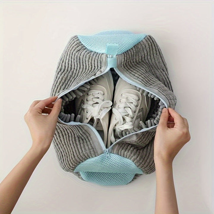 Bolsa de Lavado Resistente para Zapatos con Malla Reforzada y Cierre Seguro - Gris-Amarillo, Ideal para Zapatillas, Joyería, Ropa Delicada - Apta para Lavadora y Secadora, Diseño Portátil, Poliéster Duradero, Uso en Casa o Viaje
