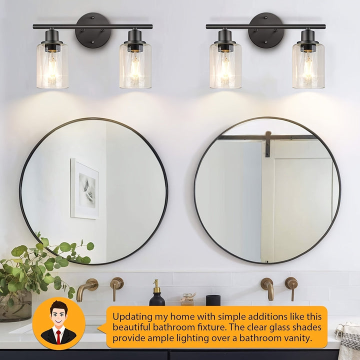 Luz de sconce de baño moderna de negro mate, fijación de pared de hierro fundido semi empotrada, con pantallas de vidrio, control de interruptor, cableado, 110V, sin bombilla incluida para baño