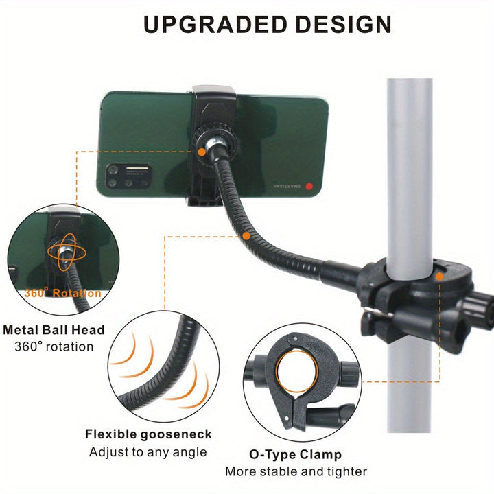 Soporte Ajustable para Teléfono en Soportes de Micrófono - ABS Duradero y Aleación de Aluminio, Rotación 360°, Montaje Sin Herramientas, Portátil Manos Libres para Smartphones (), Adaptador de Clip para Microphone, Accesorios de Actuación, Sujeción Segur