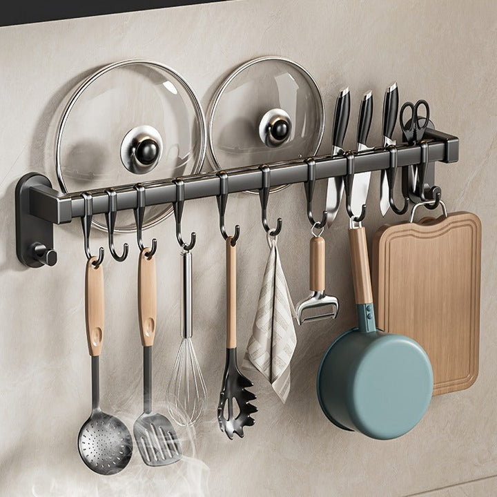 Organizador de Cocina de Acero al Carbono Negro que Ahorra Espacio - Diseño Elegante de Montaje en Pared para Utensilios, Cuchillos y Especias | Fácil Instalación con Adhesivo o Tornillos, No Necesita Tubo Metálico, Accesorios de Cocina, Estante de Pie