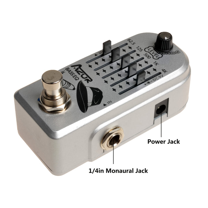 Pedal de Efectos para Bajo Eléctrico AZOR con Ecualizador de 5 Estadias, Pasaje Verdadero Sin Pérdidas y Diseño Compacto en Aleación de Aluminio