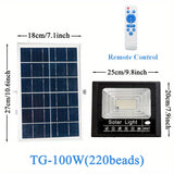 1pc Faro de inundación solar con control remoto, iluminación LED exterior regulable, ABS y vidrio, montaje semi empotrado, acabado pulido, impermeable, sensor de infrarrojos, alimentado por energía solar con batería de litio, panel fotovoltaico no extraí