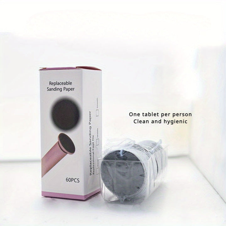 60 piezas de almohadillas exfoliantes desechables para pies y manos, removedor de piel muerta, color beige claro, sin necesidad de baterías, diseño compacto y duradero, para pedicura y manicura, uso higiénico individual