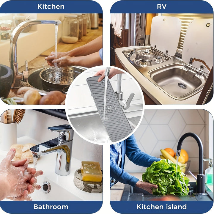Alfombrilla de goteo para grifo de silicón, base grande para grifo, soporte para esponja de lavar platos, accesorio para fregadero de cocina, protector contra salpicaduras para mesón y baño