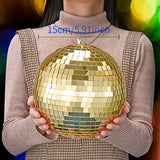Esfera de Espejo Disco Retro - Colgante de vidrio y espejo dorado, adecuado para celebraciones globales como fiestas, bodas, Navidad, Halloween, etc. - Decoración fuente de luz reflectora