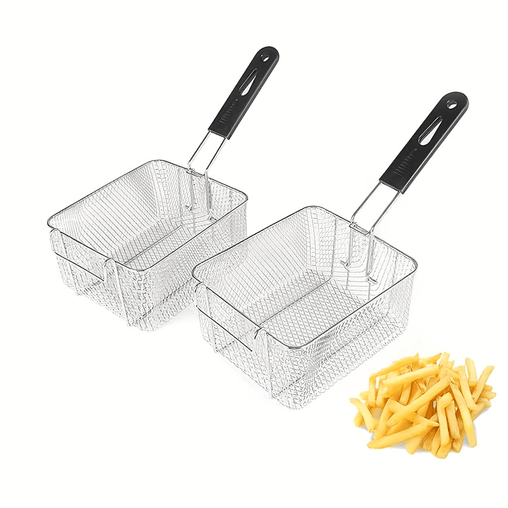 Canasta de Acero Inoxidable con Mango Metálico - Fácil de Limpiar, Plegable y Resistente al Calor | Ideal para Papas Fritas, Alitas de Pollo y Más | Herramienta de Cocina Comercial y Doméstica | Estructura de Malla Duradera | Canasta de Malla Robusta