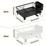 1pc Elegante Estante para Secar Platos en Negro y Blanco con Tabla de Escurreplatos - Organizador de Encimera de Cocina Duradero de Metal y Plástico para Platos, Tazones, Utensilios - Diseño Ahorra-Espacio Perfecto para Cocinas Modernas