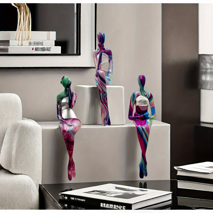 Juego de 3 Figuras de Pensadores Abstractos - Esculturas de Resina para Decoración de Hogar y Oficina, Perfectas para Estantería, Sala de Estar o Entrada