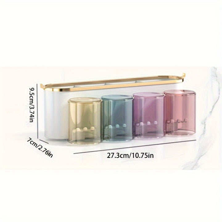 1pc Soporte multifuncional de lujo para cepillos de dientes y estante para tazas - Almacenamiento de pasta de dientes y enjuague bucal montado en la pared con exprimidor incorporado - Organizador de baño que ahorra espacio hecho de plástico duradero