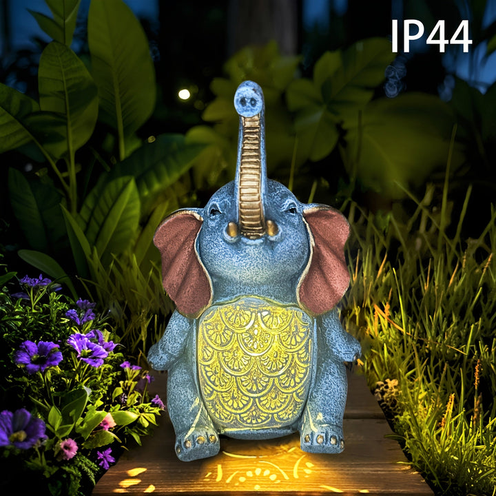1 pieza de luz de jardín de elefante XXOASIS con energía solar, estatua de resina con orejas y trompa rojas, IP44, resistente al agua, para exteriores, decoración de paisajes, jardines, patios, jardines - Ideal para regalos de cumpleaños, Día de San Vale