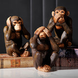 Juego de 3 figuras realistas de chimpancé, estatuas decorativas de resina para interior y exterior