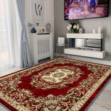 1 Alfombra de Terciopelo VelvetSoft Ultra Suave - Diseño Elegante con Flores Rojas y Geometría Dorada, Antideslizante, Lavable a Máquina, Ligera y Duradera en Poliéster para Sala, Dormitorio, Oficina, Entrada o Camping | Accesorio Hogareño Elegante | Bas