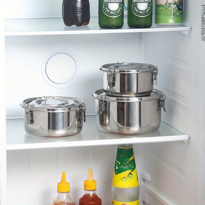 Juego de 3 contenedores de almacenamiento de alimentos de acero inoxidable que son herméticos, impermeables y resistentes a los olores - Ideales para uso en la cocina y viajes.