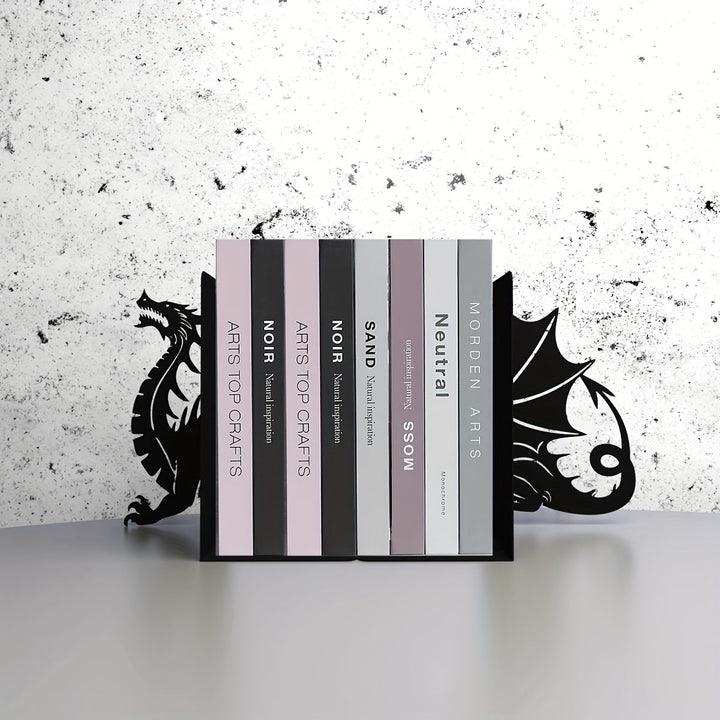 2pcs Soportes para Libros de Metal de Fantasía Dragón - Resistentes, Antideslizantes para Biblioteca y Decoración de Escritorio - Regalo Perfecto para Amantes de los Libros