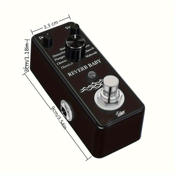 Pedal de reverberación para guitarra alimentado por USB con múltiples modos de reverberación, procesamiento de señales digitales y botones ajustables - Procesador de efectos de guitarra compacto y negro para actuaciones en vivo, efectos de pedales de gui