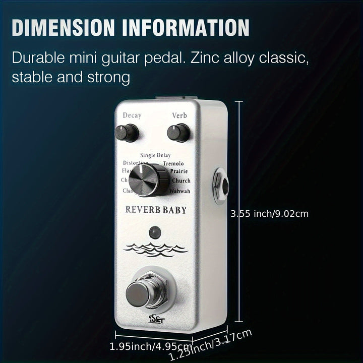 Pedal de reverberación para guitarra alimentado por USB con múltiples modos de reverberación, procesamiento de señales digitales y botones ajustables - Procesador de efectos de guitarra compacto y negro para actuaciones en vivo, efectos de pedales de gui