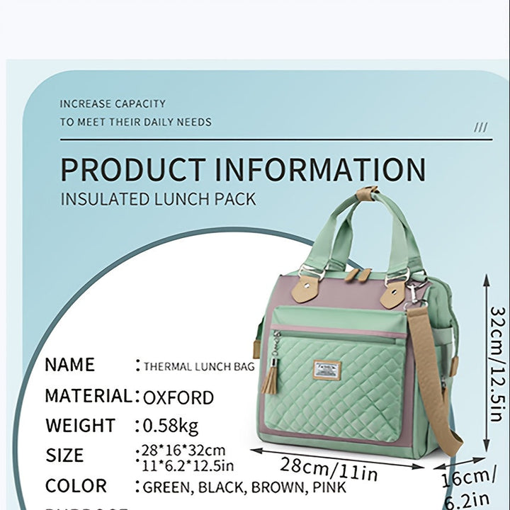 Estuche de almuerzo aislado elegante y casual con detalles acolchados en tela Oxford, ideal para el trabajo y camping, no apto para alimentos, regreso a clases