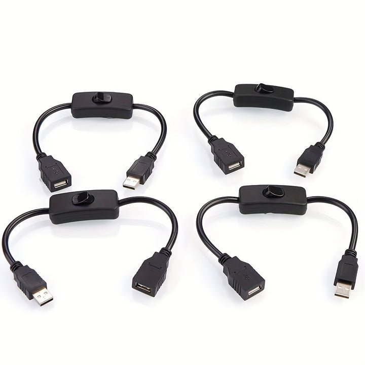 4 piezas de Cables Controlador Macho a Hembra USB 2.0 de 32cm con Interruptor On/Off, Cables Duraderos 22AWG para PC, TV, Coche, Ventiladores USB, Tiras LED 5V - Compatible con HomeKit, Alimentación por USB de 36V, Gestión de Energía del Dispositivo, Dis