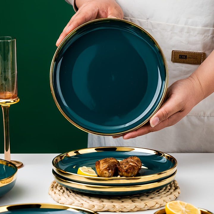 3 piezas de platos lujosos y elegantes para cena, uso en el hogar, platos para pasta de lujo, platos para bocadillos, platos para carne