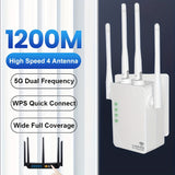 OURLIFE 1200m Repetidor inalámbrico de alta velocidad 2.4G+5G con doble banda, amplia cobertura, penetración de paredes y señal fuerte, adecuado para edificios de varios pisos, villas y oficinas.