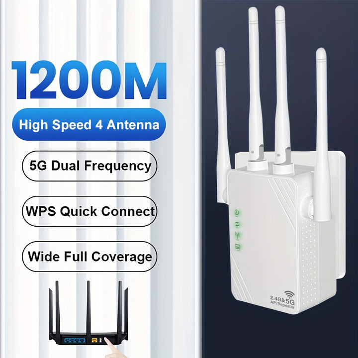 OURLIFE 1200m Repetidor inalámbrico de alta velocidad 2.4G+5G con doble banda, amplia cobertura, penetración de paredes y señal fuerte, adecuado para edificios de varios pisos, villas y oficinas.