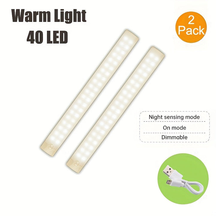 Pack de 2 Luces LED para Armarios con Doble Fila, Brillo Ajustable, Montaje Magnético y Opciones de Colgado, Batería Recargable por USB, Larga Duración en Modo Espera para Armarios, Vestidores, Salones, Luz Sensorial