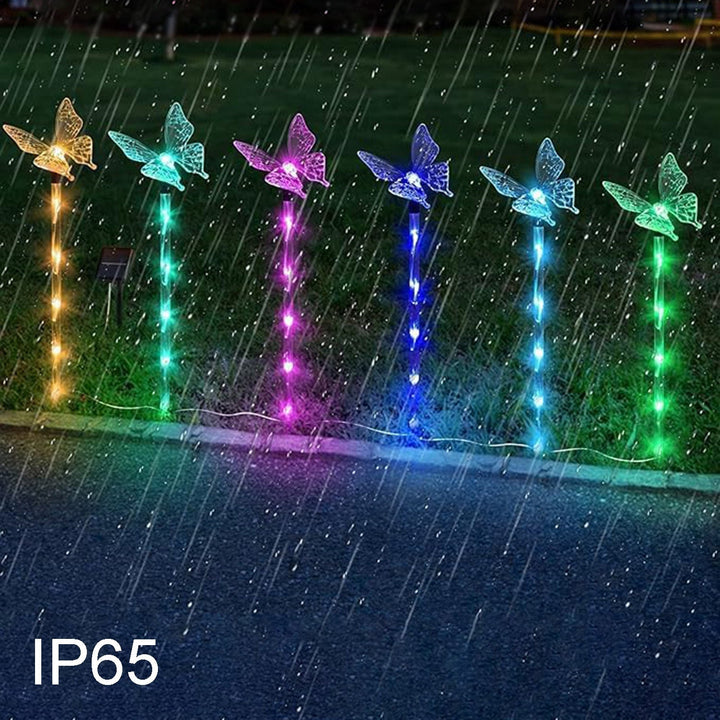 Juego de 6 luces solares para jardín con mariposas, decoración solar para exteriores, luces solares para caminos con 8 modos, ideal para decorar jardines, patios, macetas, senderos, arriates y hogar