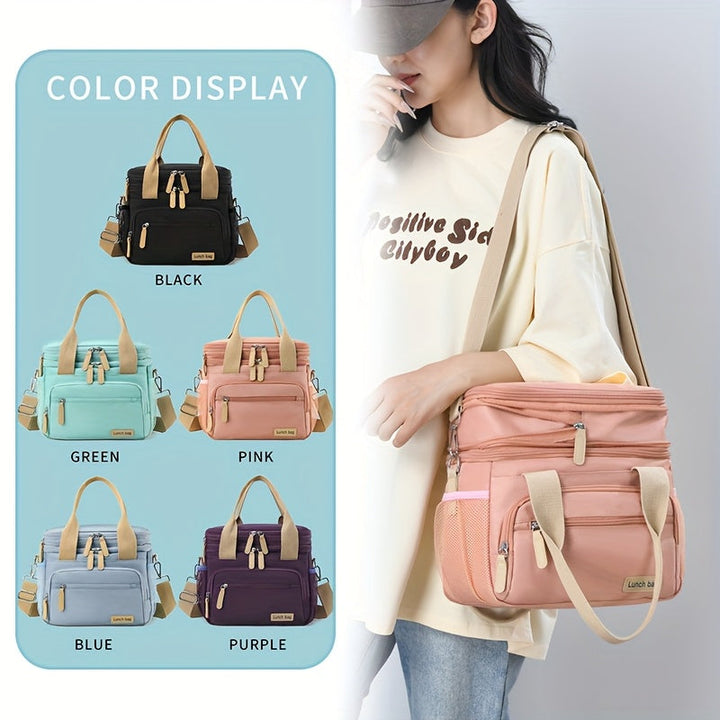 Una elegante y portátil bolsa de almuerzo de gran capacidad con asa y doble capa de aislamiento para viajes al aire libre y almacenamiento. Sin contacto con alimentos, regreso a la escuela.