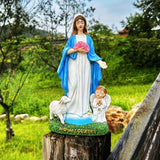 1pc MZHOME Estatua de la Virgen María Solar con Sensor de Luz, Tema de Dibujos Animados de Resina, Decoración de Jardín de Bajo Consumo, Impermeable, Acabado de Encaústico, Interruptor de Botón, Batería de Níquel de 200mAh, Ideal para Patio, Césped, Porc