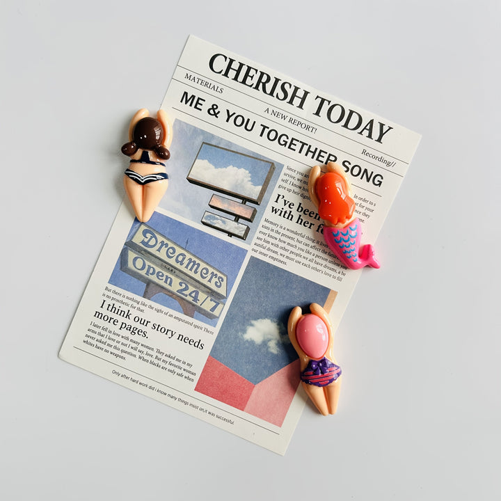 6 Piezas de Imanes Grandes para Nevera con Diseño de Mujer Nadando, Decoración Magnética para Lavavajillas, Adhesivos Lindos de Playa y Verano, Accesorios para Cocina y Pizarra Blanca, Decoración del Hogar, Pegatinas Yongcheng