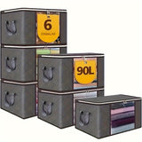 6 piezas Bolsas de almacenamiento extra grandes, organizador de ropa plegable duradero para ropa de cama, mantas, almohadas y juguetes, tejido de polipropileno grueso, con cremallera y tapa, asas reforzadas, para no necesitar electricidad, Otro (organiza