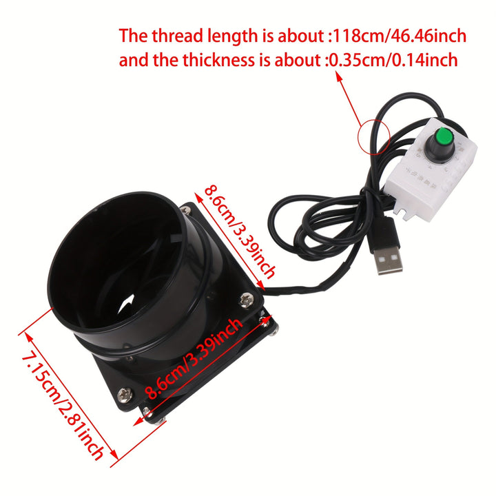 Ventilador de cocina mini de 5V con alimentación USB - Diseño compacto negro con control de velocidad ajustable, construcción metálica duradera para la ventilación de la cocina y el baño, diseño moderno elegante, soporte de montaje resistente