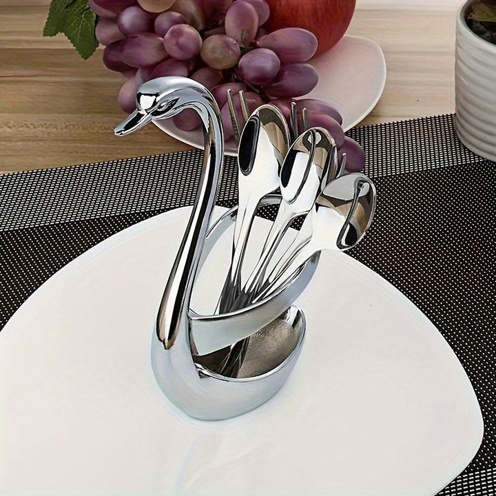 1 pieza de elegante soporte para cubiertos en forma de cisne - plato decorativo moderno de metal con diseño de corazón, aluminio, ideal para fiestas, bodas y uso en el hogar, portacubiertos, plato decorativo, plato de aluminio