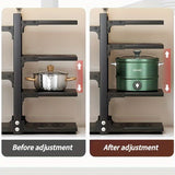 Estante de olla de acero inoxidable de 2 niveles, organizador de cocina ajustable para almacenamiento en encimera y debajo del fregadero, duradero y resistente a la corrosión, forma rectangular, soporte de olla montado en pared para uso en cocina hogareña