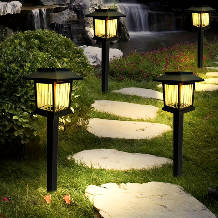 6 luces solares para tierra - Iluminación de senderos al aire libre con LED vintage, foco cálido/blanco, encendido/apagado automático, fácil de instalar, perfectas para jardín, cabaña, parque, carretera - Regalos ideales para Navidad y Halloween, ilumina