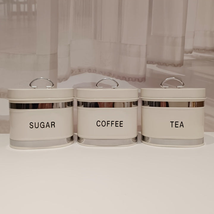 Juego de 4 Piezas Recipiente Hermético para Almacenar Pan, Café y Té en Tarro Metálico con Tapón de Acero