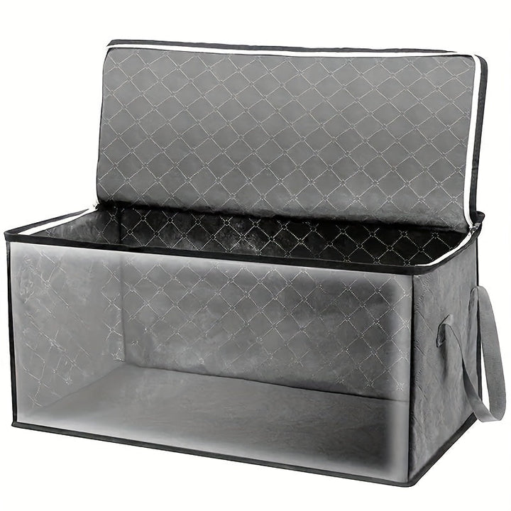 Caja de almacenamiento plegable de gran capacidad 14.27 galones, gris, estilo moderno, tela resistente, ventana transparente, asas resistentes, uso múltiple para ropa, ropa de cama, almohadas, cobijas - plegable y portátil, organización de clóset | Caja