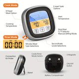 Termómetro digital HOTU con pantalla táctil, probeta de acero inoxidable y temporizador de reloj - Ideal para cocina, cocción, horneado, líquidos, dulces, parrillas, hornos - Material ABS, funcionamiento con batería, termómetro para cocción