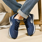 Zapatillas de Running Unisex LEIJOP Transpirables - Azul Marino y Blanco, Zapatos Deportivos Bajos con Suela MD, Ligeros para Gimnasio, Entrenamiento o Uso Casual, Diseño Moderno y Forro Cómodo