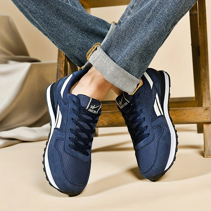 Zapatillas de Running Unisex LEIJOP Transpirables - Azul Marino y Blanco, Zapatos Deportivos Bajos con Suela MD, Ligeros para Gimnasio, Entrenamiento o Uso Casual, Diseño Moderno y Forro Cómodo