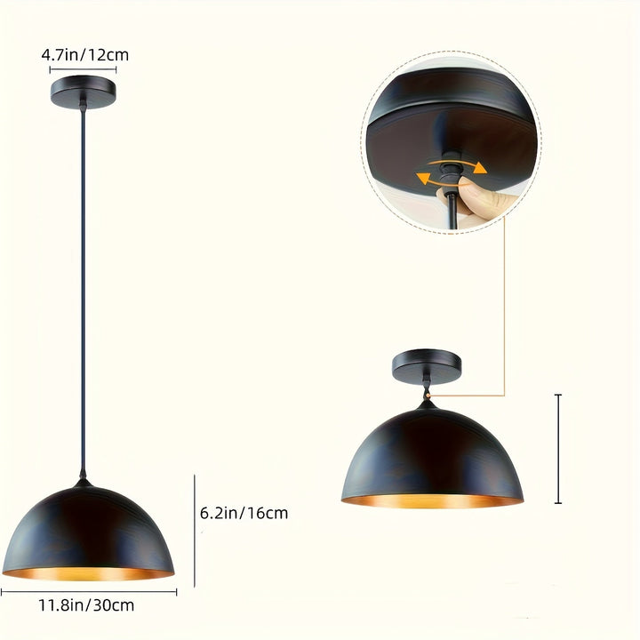 2 piezas de lámpara colgante retro negra estilo industrial dorado, iluminación comercial para centros comerciales, cafés, hoteles, adecuada para oficinas festivas, dormitorios, salones de fiestas, decoración navideña (bombillas no incluidas)