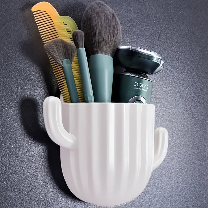 2-Pack Estantes de pared de plástico con forma de cactus para baño - Estante organizador colgante para herramientas y accesorios de maquillaje - Montaje sin taladrar, estantes de almacenamiento y exhibición para baño y dormitorio