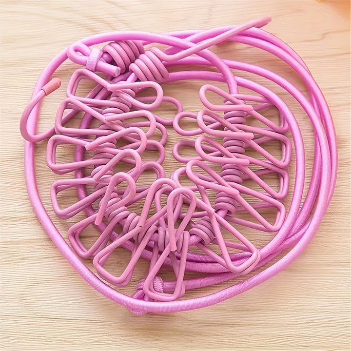 12 piezas de línea de ropa portátil para viajes con ganchos elásticos y a prueba de viento - Perchero compacto, plegable y duradero para secar ropa en casa y viajes, línea de ropa para viajes | Perchero compacto | Ganchos elásticos, perchero para secar r