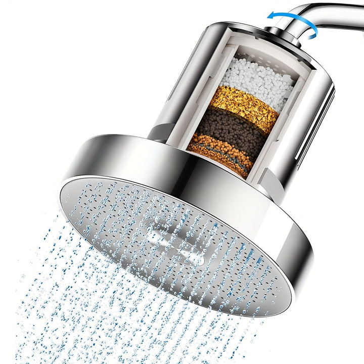 Cabezal de ducha circular con filtro superior, 1 unidad - Cabezal de ducha de lluvia de plástico duradero y alta presión, instalación fácil sin herramientas, accesorio para baño ideal para una experiencia relajante en familia, accesorios para ducha